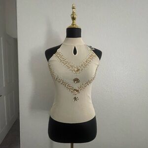 Elegant Cream Embellished Tank Top